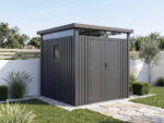 Abri de jardin métal premium avec toit plat et porte battante "Lexinton" - 5,29 m² - Gris