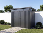 Abri de jardin métal premium avec toit plat et porte battante "Lexinton" - 6,76 m² - Gris
